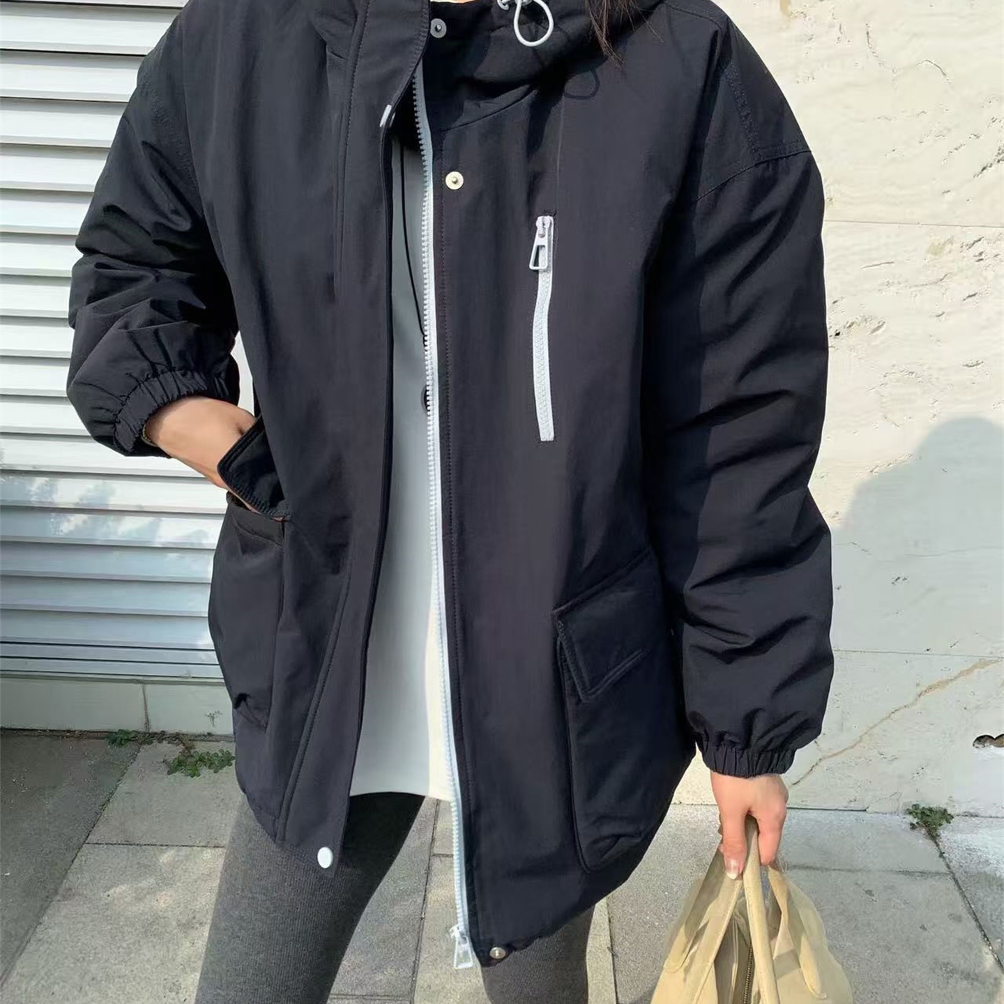 韩系连帽面包服羽绒马甲2025冬宽松中长外套轻羽绒内搭55SY3039