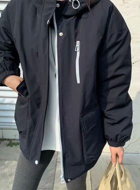 韩系连帽面包服羽绒马甲2025冬宽松中长外套轻羽绒内搭55SY3039