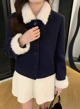 IMIZ2025冬季新款韩版小香风毛毛领子羽绒服女短款加厚保暖外套潮