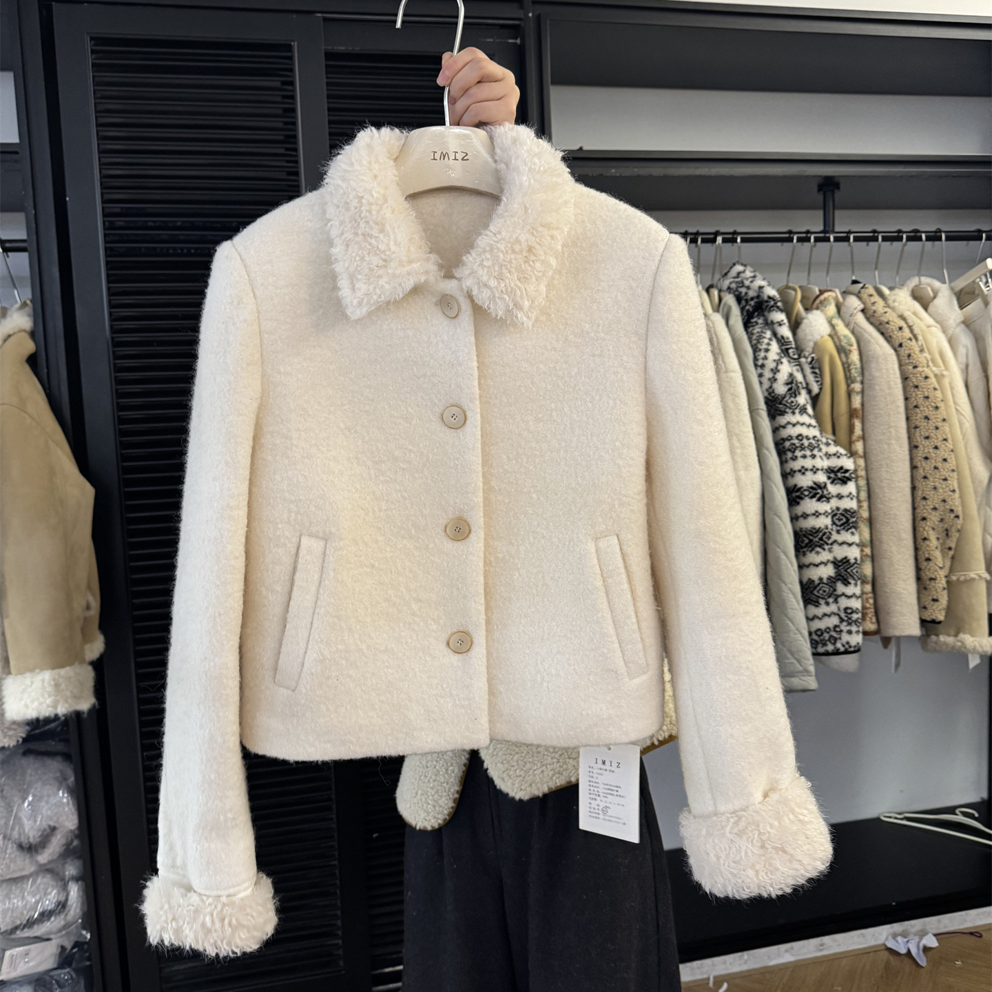 imiz小香毛呢外套羽绒服33902