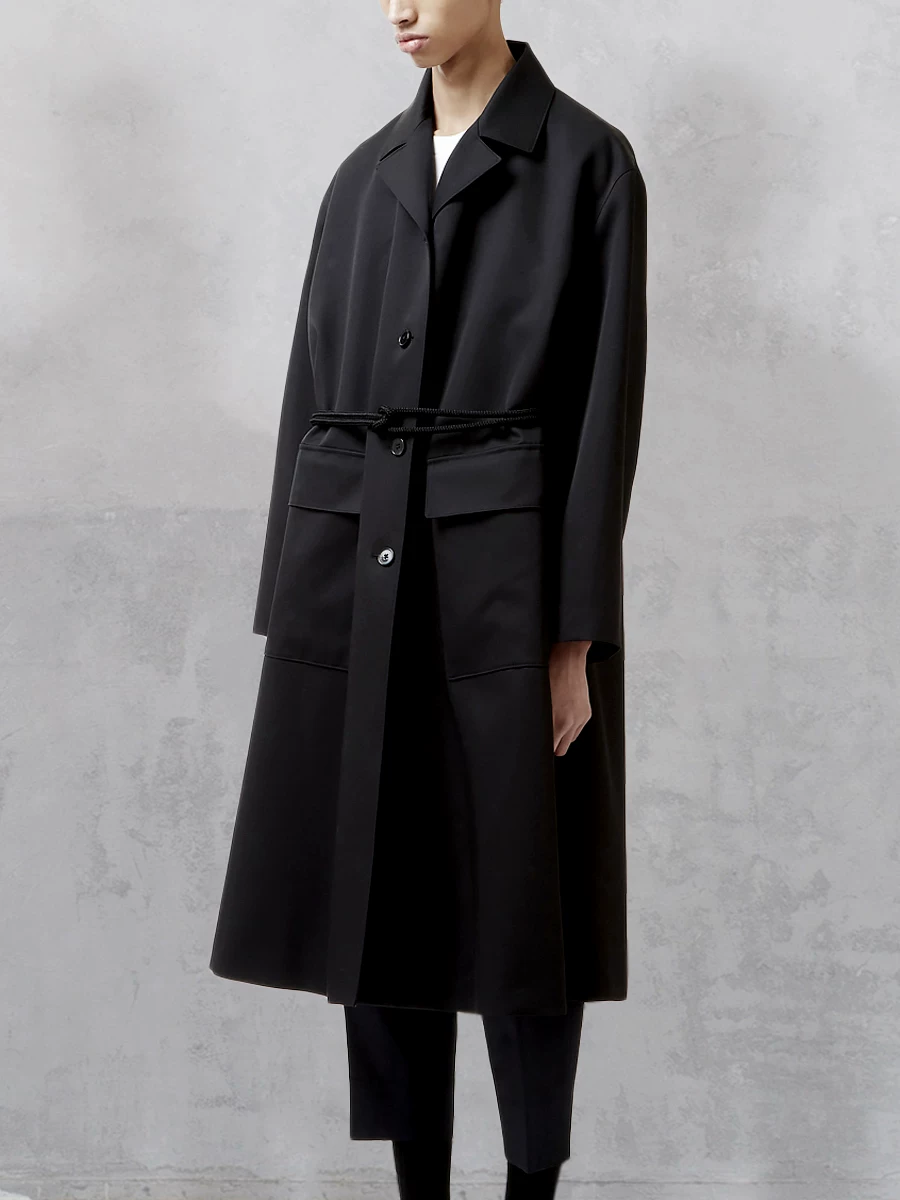 GAOSTUDIOS Black long demi-season trench coat, suit, loose fit, mid-length