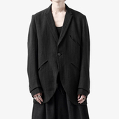 GAOSTUDIOS黑色肌理褶皱西装 日系复古简约一粒扣双袖 口暗黑风外套