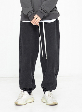 VTPS国潮情侣秋冬高街水洗做旧炒雪花抽绳束脚卫裤男女运动休闲裤