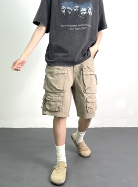 VTPS国潮情侣夏季美式复古水洗重磅做旧vintage口袋男女工装短裤