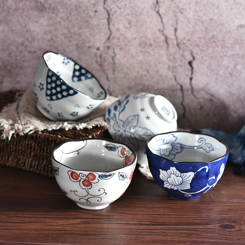 日式手绘釉下彩陶瓷碗家用5寸米饭碗成人吃饭碗创意小汤碗微波炉
