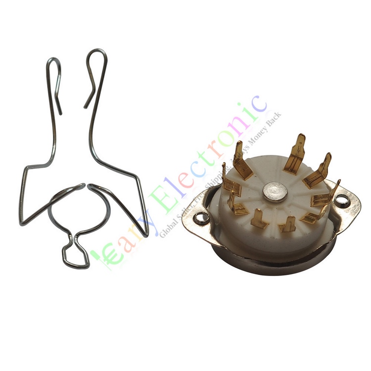 陶瓷镀金小9脚电子管管座 带拉弹架 带锁固定管子用PCB板用， 中间无孔， 适用 12AU7 E88CC、6922、12AX7、EF86、 等小9脚电子管