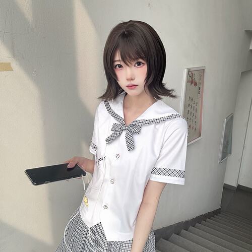 中牌澜岛中JK制服水手服短袖夏服格裙学院风套装夏百褶裙