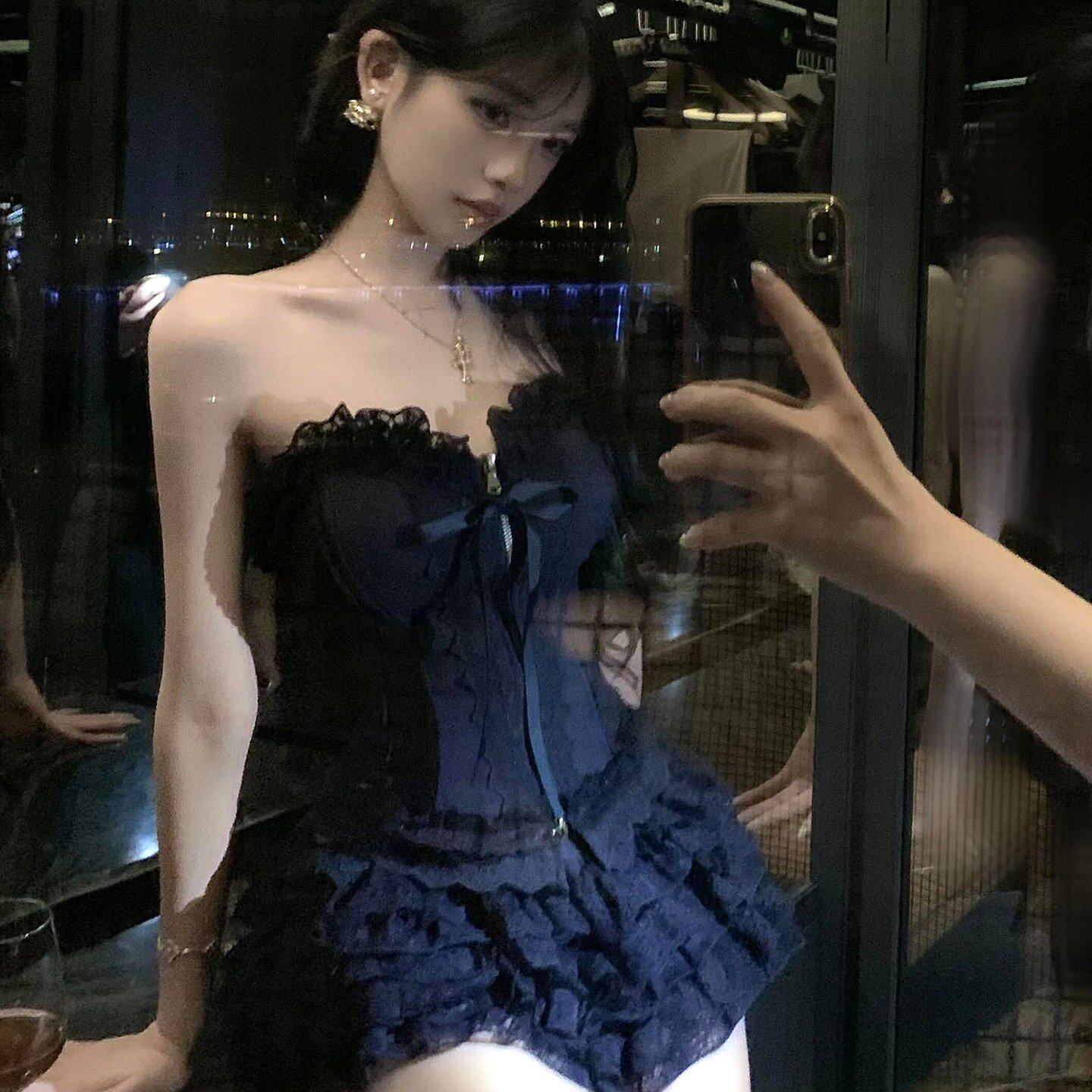 抹胸连衣裙女高级感千金重工蕾丝生日小礼服鱼骨上衣半身裙两件套