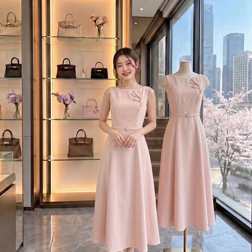 MandyZhang 郁金香高定系列 醋酸白色连衣裙女赫本风气质礼服长裙