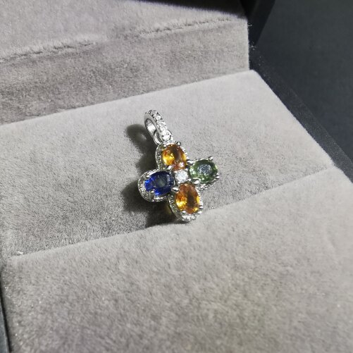 【luna与胖弟】JN17-118 彩色蓝宝石镶嵌吊坠 多样性发其一