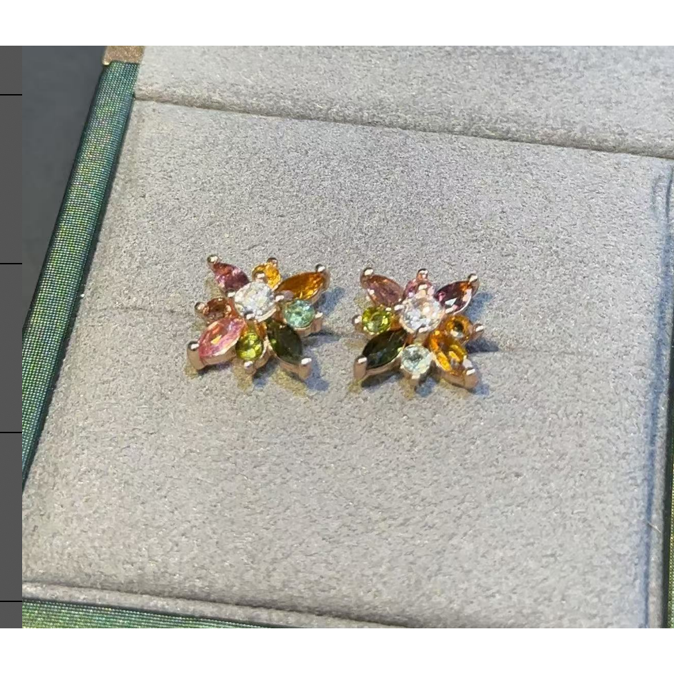 【luna与胖弟】 JN-LR7-114 碧玺银镶耳钉