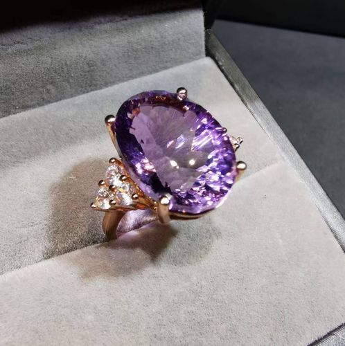 【luna与胖弟】 JN1119-29 紫水晶银镶龙胆紫千禧切椭圆戒指