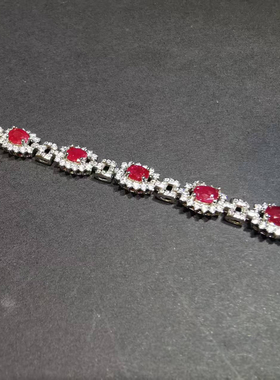 【luna与胖弟】JN-CBGF7-44 红宝石银镶手链