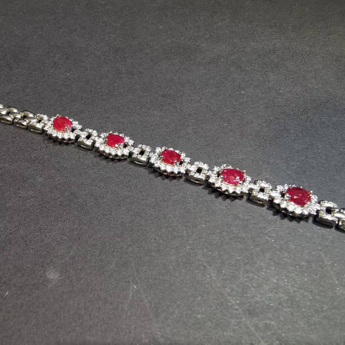 【luna与胖弟】JN-CBGF7-44 红宝石银镶手链