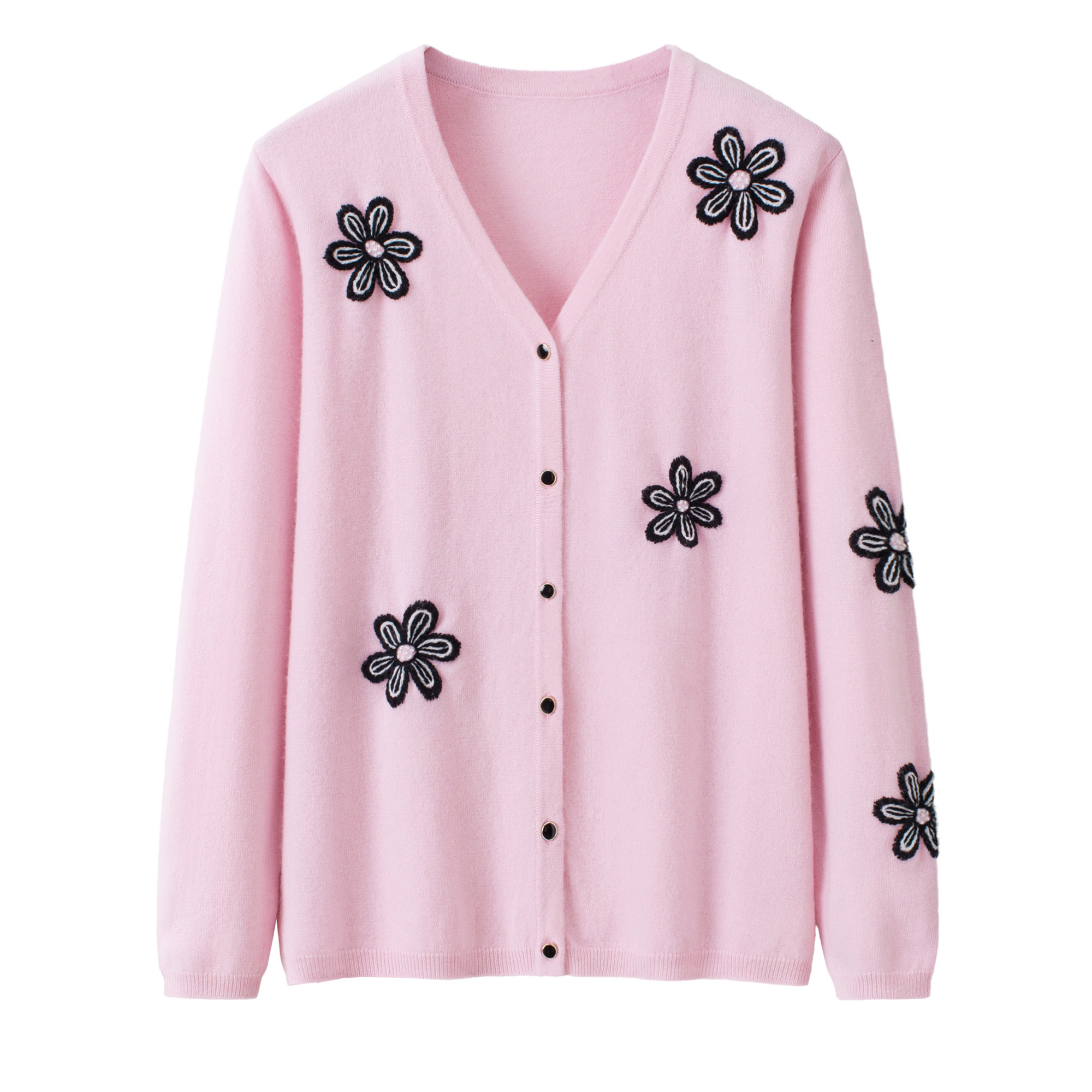 2026秋冬新款V领立体花朵羊绒开衫女长袖宽松百搭针织毛衣外套女,女装/女士精品,羊绒衫,淘宝优惠券,粉丝福利购,淘宝优惠卷