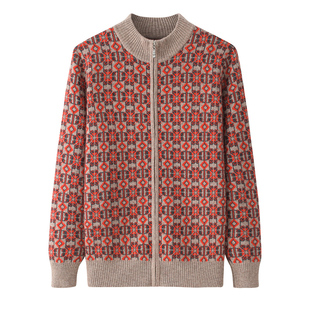 中老年加厚羊毛衫女式拼色开衫外套大码毛衣妈妈装秋冬保暖针织衫