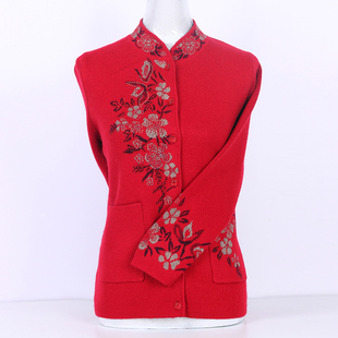 中老年加厚羊毛衫女式提花开衫外套大码毛衣妈妈装秋冬保暖针织衫