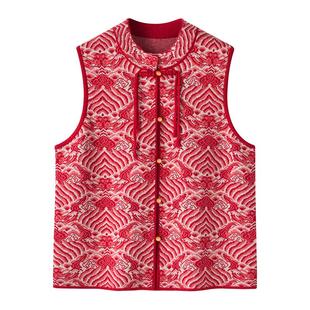 2025秋冬新款中老年羊毛衫女圆领盘扣新中式国风马甲加厚宽松外套