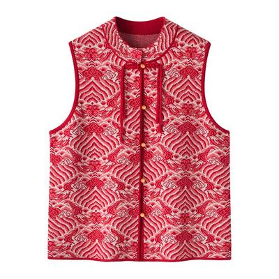 2025秋冬新款中老年羊毛衫女圆领盘扣新中式国风马甲加厚宽松外套