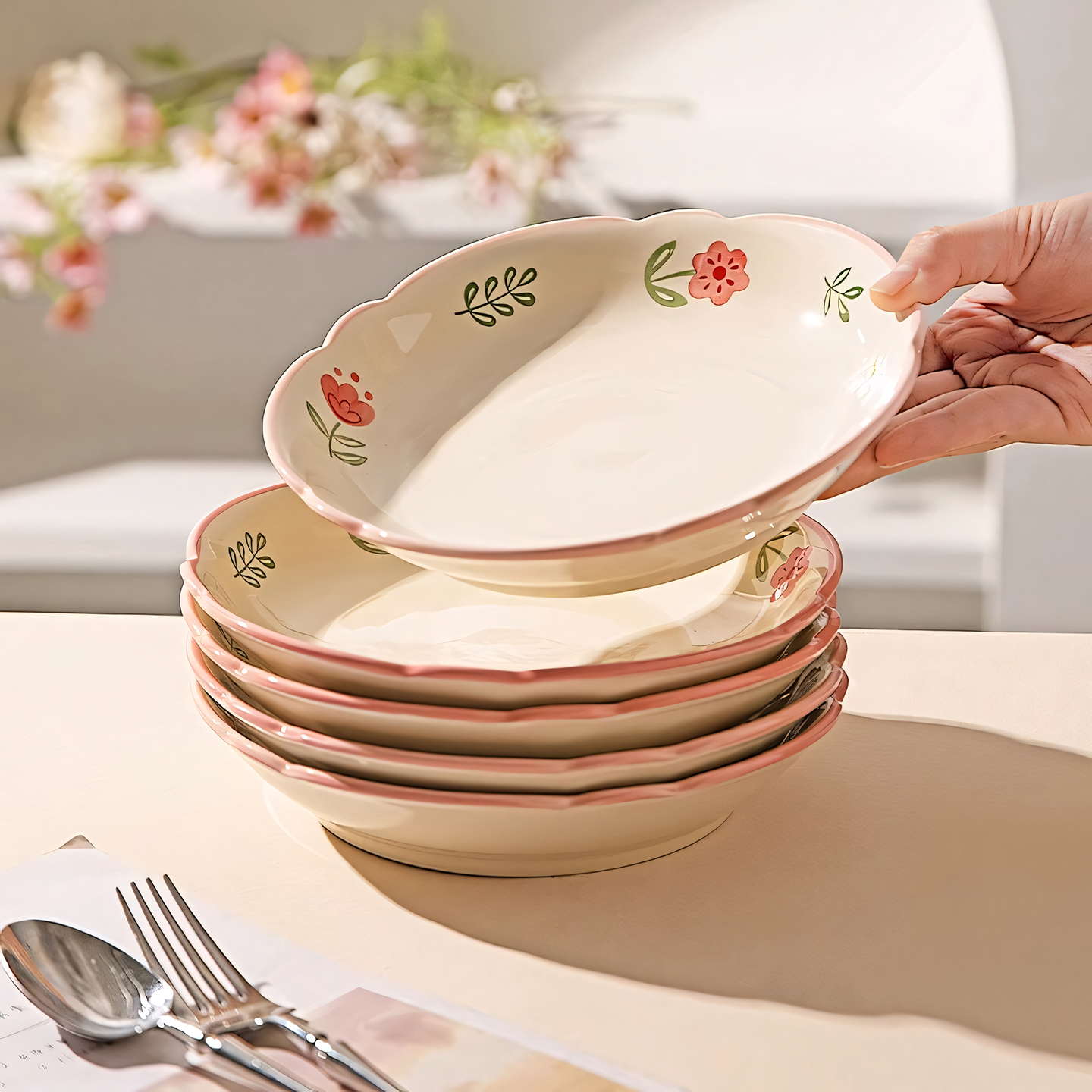 晴天2025新款釉下彩餐具碗盘组合