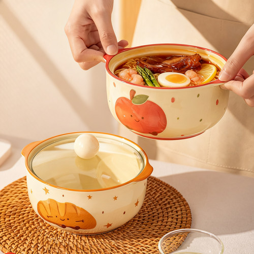 陶瓷泡面碗带盖大容量双耳螺蛳粉