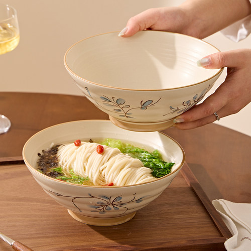 兰草花陶瓷釉下彩斗笠泡面碗
