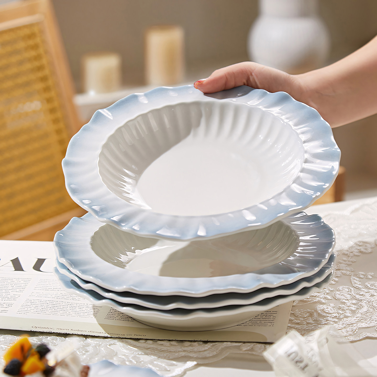 法式高级感陶瓷米饭碗家用新款特别好看的餐具小碗菜盘子餐盘汤碗,餐饮具,盘,淘宝优惠券,粉丝福利购,淘宝优惠卷