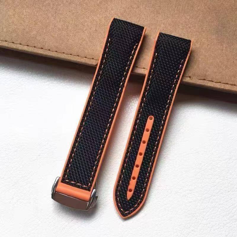 适配欧米茄海马海洋宇宙600四分之一橙尼龙帆布橡胶手表带20mm男