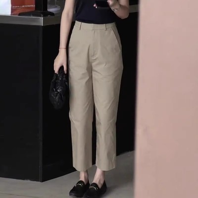 老钱风卡其色西装直筒裤女2025夏季新款气质流行百搭减龄九分裤