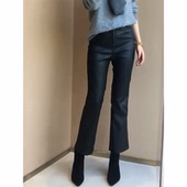 黑色微喇叭哑光皮裤 女秋冬新款 时尚 时髦感气质修身 高腰简约九分裤