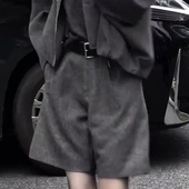 毛呢短裤 子 日系高腰灰色显瘦休闲慵懒风宽松五分裤 女秋季 2025新款