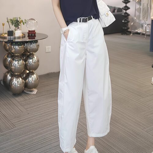 今年流行的九分工装裤女款2025新款韩版时尚直筒阔腿花苞休闲裤子