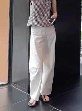 气质休闲白色宽松弯刀裤女2026年夏季新款简约百搭高腰休闲长裤子