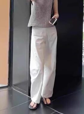 气质休闲白色宽松弯刀裤女2026年夏季新款简约百搭高腰休闲长裤子