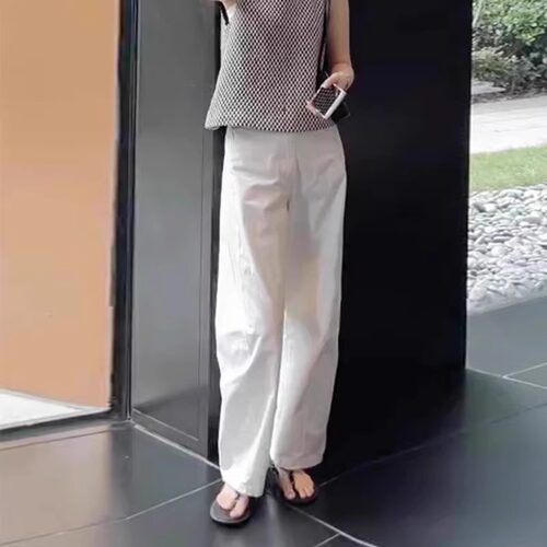 气质休闲白色宽松弯刀裤女2026年夏季新款简约百搭高腰休闲长裤子