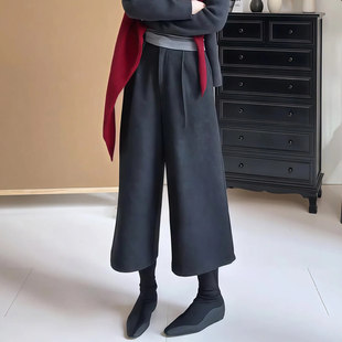 宽松显瘦通勤极简风慵懒百搭直筒九分裤 流行新款 女冬季 灰色休闲裤