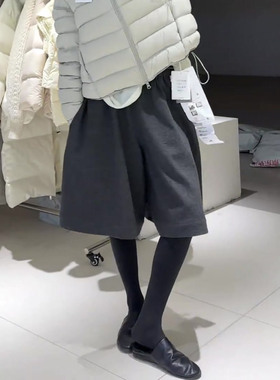 灰色毛呢五分裤女2025秋冬流行新款高腰简约宽松日常百搭阔腿中裤