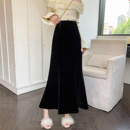 加厚裙子女秋冬半身裙2025新款加绒高腰半裙女丝绒长裙鱼尾包臀裙