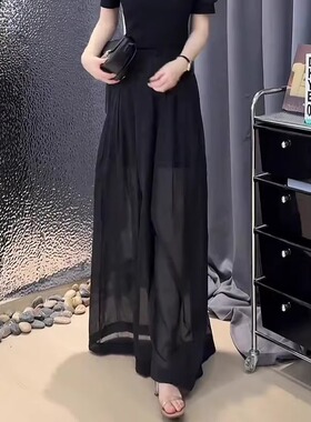 黑色轻薄款轻盈透气高腰裙裤女2026新款高腰显瘦有内衬阔腿裤