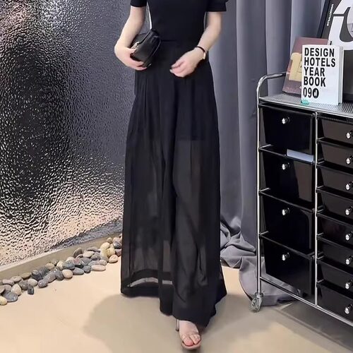 黑色轻薄款轻盈透气高腰裙裤女2026新款高腰显瘦有内衬阔腿裤