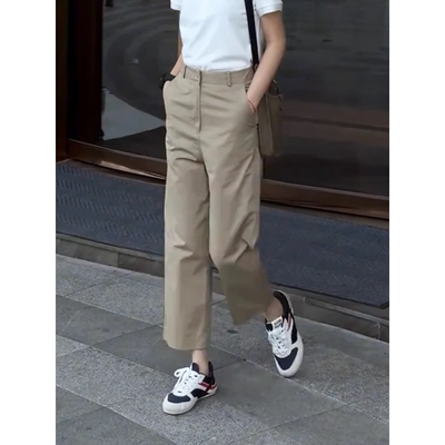 简约卡其色高腰直筒裤女2025年夏季新款时尚高级感宽松休闲九分裤