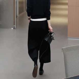 韩系温柔风直筒裤女士黑色八分阔腿裤秋季流行款垂感显瘦休闲裤子