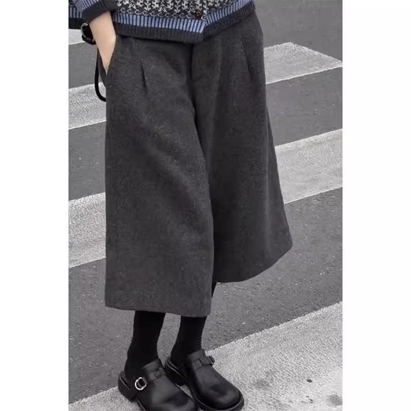 今年流行百搭直筒毛呢裤2025年秋冬厚款高腰显瘦宽松九分阔腿裤子