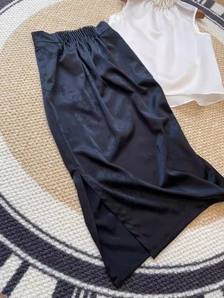 一线品牌清仓外贸捡漏必入~法式复古时髦提花醋酸松紧腰半身裙女