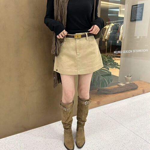 洗水棉牛仔半身裙女秋季裙裤2026新款高腰显a字裙休闲小个子短裙