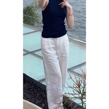 休闲裤子女夏季薄款2025新款白色亚麻宽松垂感小个子休闲直筒裤