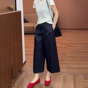 藏青色八分休闲裤女夏季2025新款显瘦气质时尚洋气流行宽松阔腿裤
