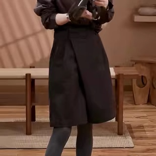 五分裤 咖色高腰收腹极简风阔腿裤 复古摩登显瘦时尚 新款 女2025秋季