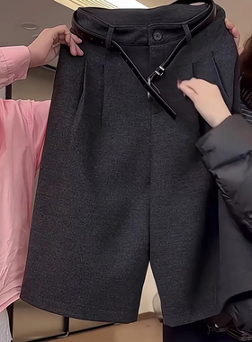 韩版时尚黑色大码宽松八分直筒裤女2025秋季新款百搭老钱风阔腿裤