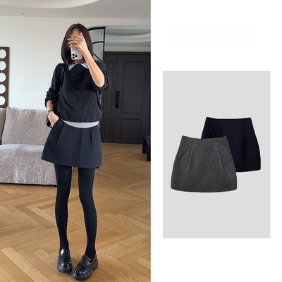 毛呢百搭花苞裙女2025秋冬新款时尚减龄内衬防走光短裙半身裙